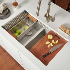 Ruvati Roma 33" Undermount Stainless Steel Workstation Kitchen Sink, 60/40 Double Bowl, 16 Gauge, RVH8356