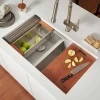 Ruvati Roma 28" Undermount Stainless Steel Workstation Kitchen Sink, 60/40 Low Divide Double Bowl, 16 Gauge, RVH8341