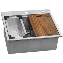 Ruvati Siena 25" Stainless Steel Workstation Kitchen Sink, 16 Gauge, Rounded Corners, RVH8023