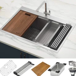 Ruvati Siena 30" Stainless Steel Workstation Kitchen Sink, 16 Gauge, Rounded Corners, RVH8030