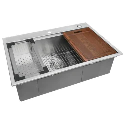 Ruvati Siena 30" Stainless Steel Workstation Kitchen Sink, 16 Gauge, Rounded Corners, RVH8030