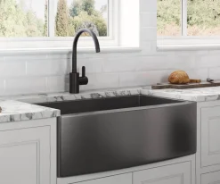 Ruvati Terraza 33" Stainless Steel Apron-front Farmhouse Sink, Gunmetal Matte Black, 16 Gauge, RVH9733BL