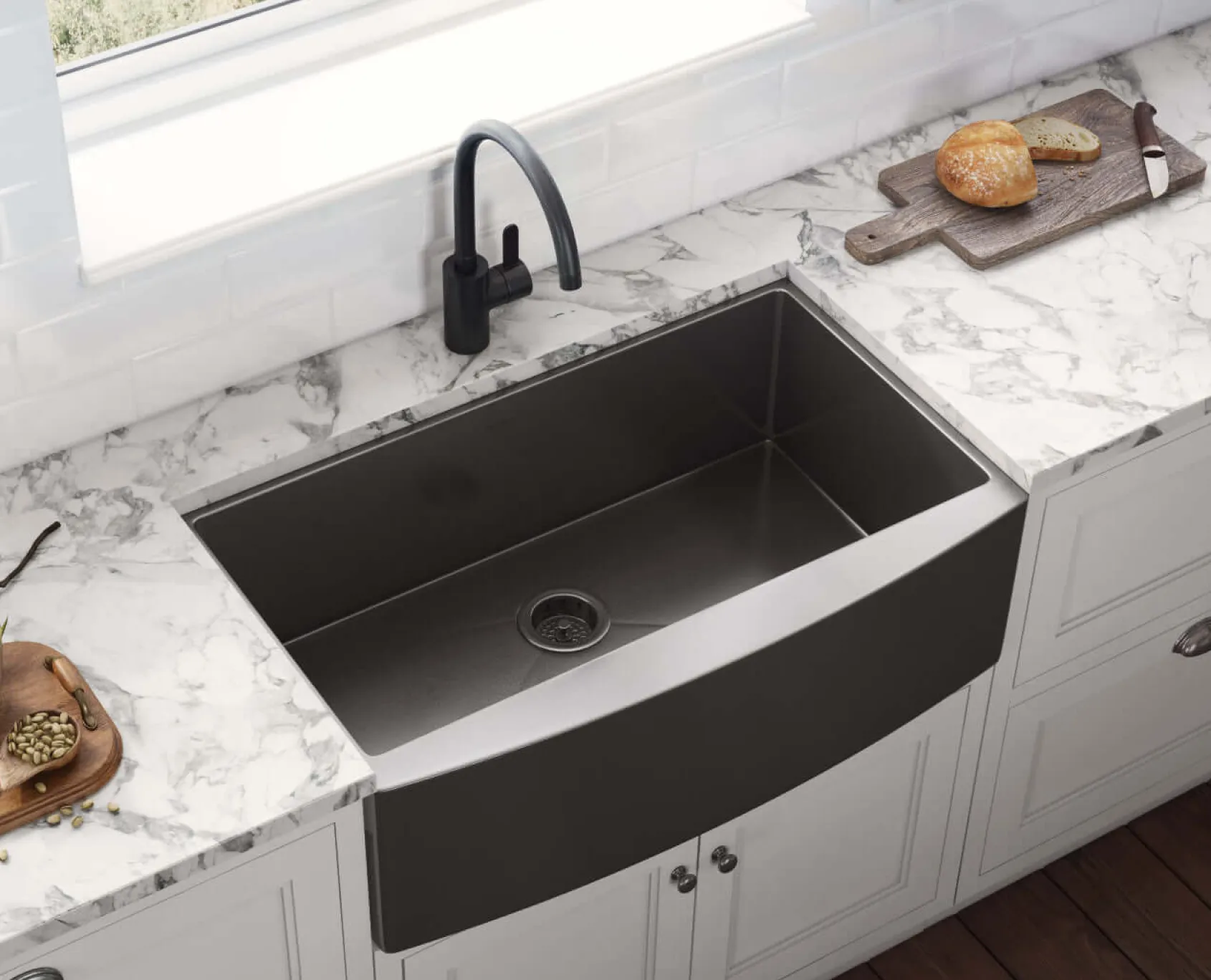 Ruvati Terraza 33" Stainless Steel Apron-front Farmhouse Sink, Gunmetal Matte Black, 16 Gauge, RVH9733BL