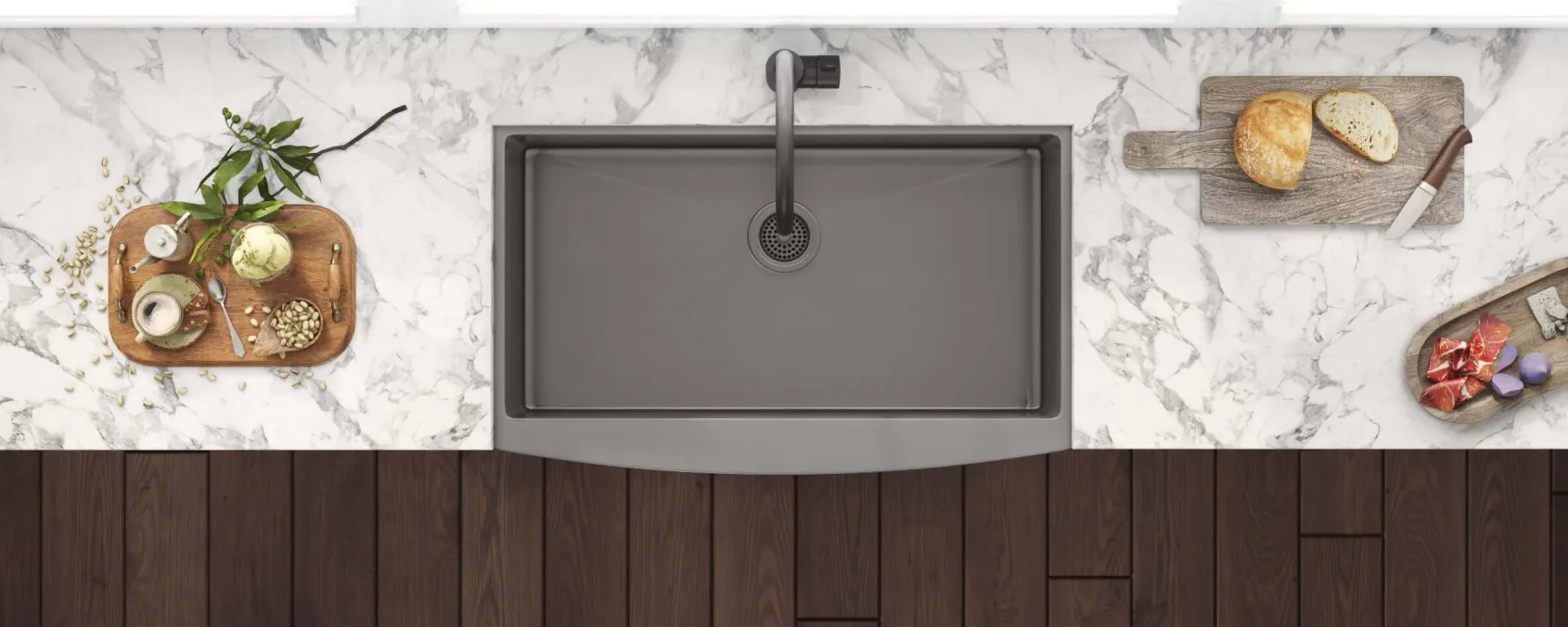Ruvati Terraza 33" Stainless Steel Apron-front Farmhouse Sink, Gunmetal Matte Black, 16 Gauge, RVH9733BL