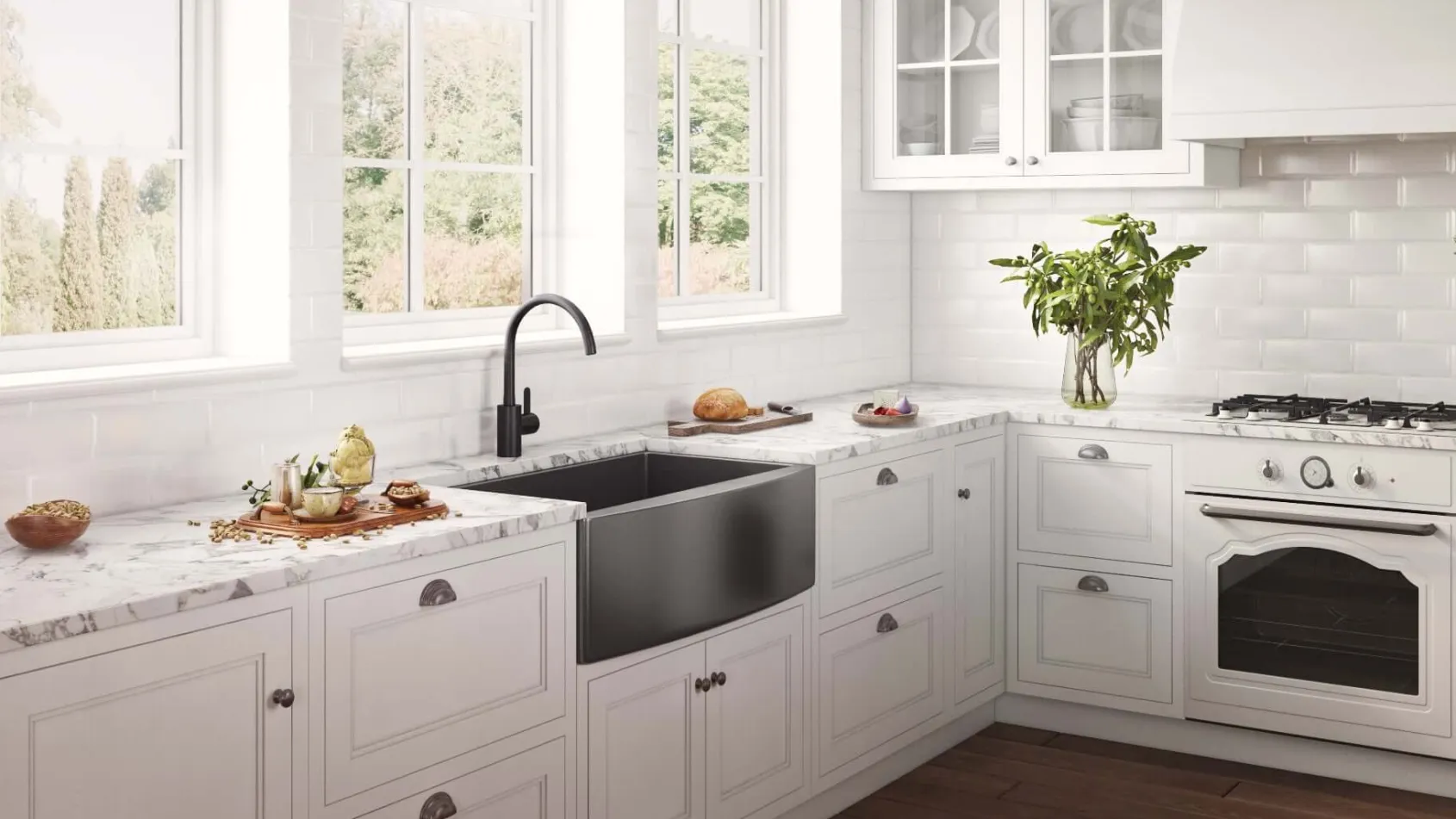 Ruvati Terraza 33" Stainless Steel Apron-front Farmhouse Sink, Gunmetal Matte Black, 16 Gauge, RVH9733BL