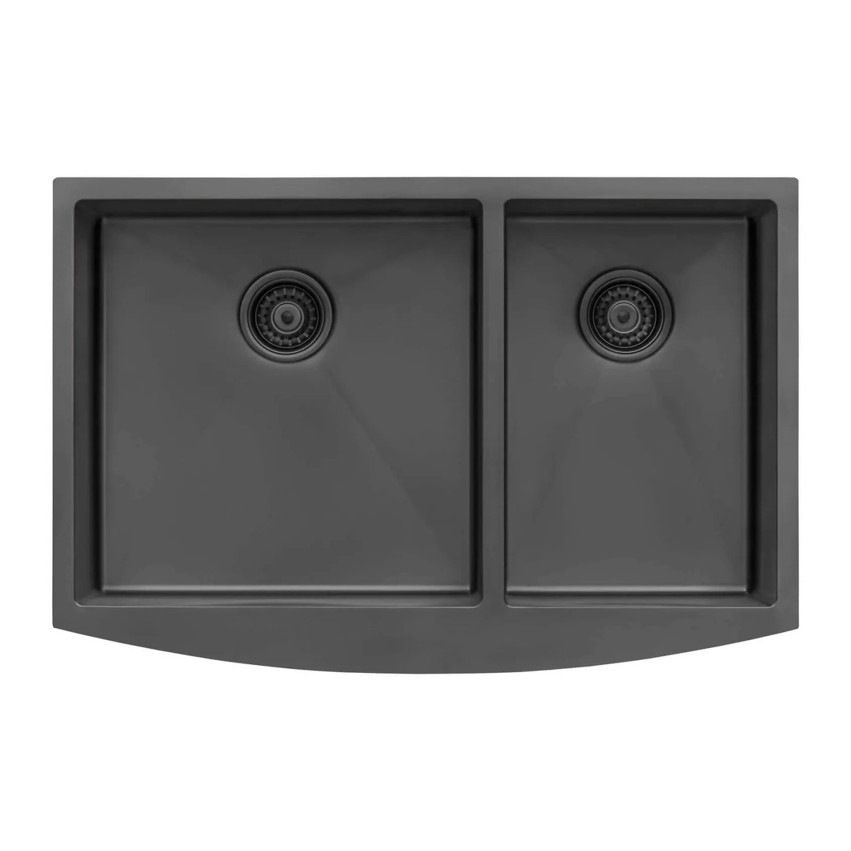 Ruvati Terraza 33" Stainless Steel Apron-front Farmhouse Sink, 60/40 Double Bowl, Gunmetal Matte Black, 16 Gauge, RVH9742BL