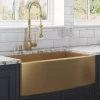 Ruvati Terraza 30" Stainless Steel Apron-front Farmhouse Sink, Brass Tone Matte Gold, 16 Gauge, RVH9660GG