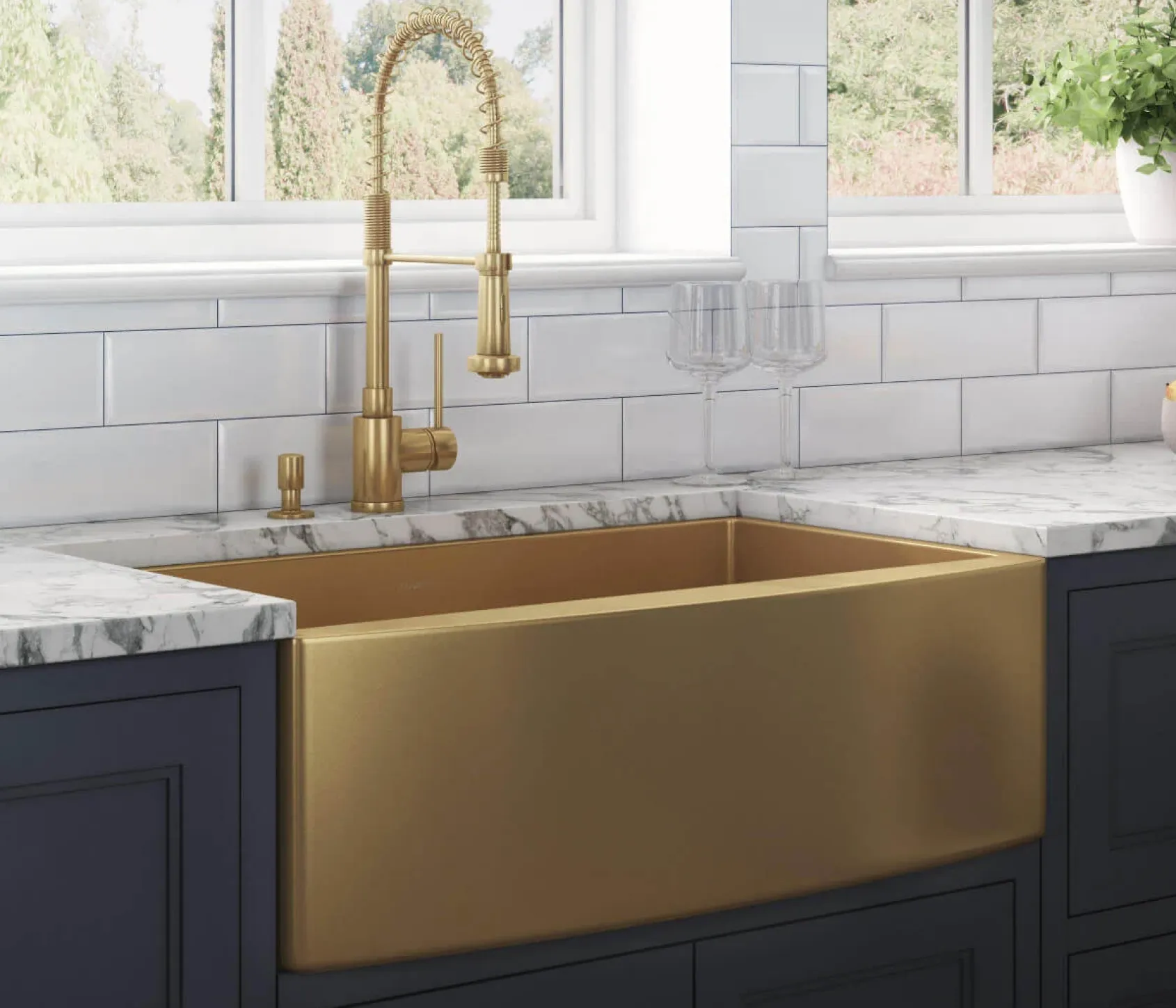 Ruvati Terraza 36" Stainless Steel Apron-front Farmhouse Sink, Brass Tone Matte Gold, 16 Gauge, RVH9880GG