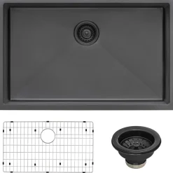 Ruvati Terraza 30" Undermount Stainless Steel Kitchen Sink, Gunmetal Matte Black, 16 Gauge, RVH6300BL