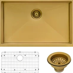 Ruvati Terraza 30" Undermount Stainless Steel Kitchen Sink, Brass Tone Matte Gold, 16 Gauge, RVH6300GG