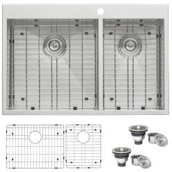 Ruvati Tirana 33" Drop In Stainless Steel Kitchen Sink, 60/40 Double Bowl, 16 Gauge, Zero Radius, RVH8050