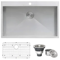 Ruvati Tirana 33" Drop-in Topmount Stainless Steel Kitchen Sink, 16 Gauge, Zero Radius, RVH8000