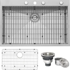 Ruvati Tirana 33" Drop-in Topmount Stainless Steel Kitchen Sink, 16 Gauge, Zero Radius, RVH8001