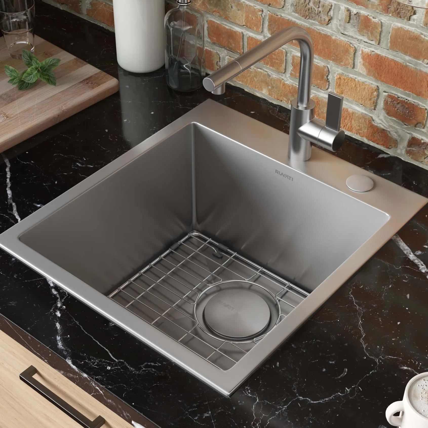 Ruvati Tirana Pro 18" Drop-in Topmount Stainless Steel Bar/Prep Sink, 16 Gauge, RVH8006