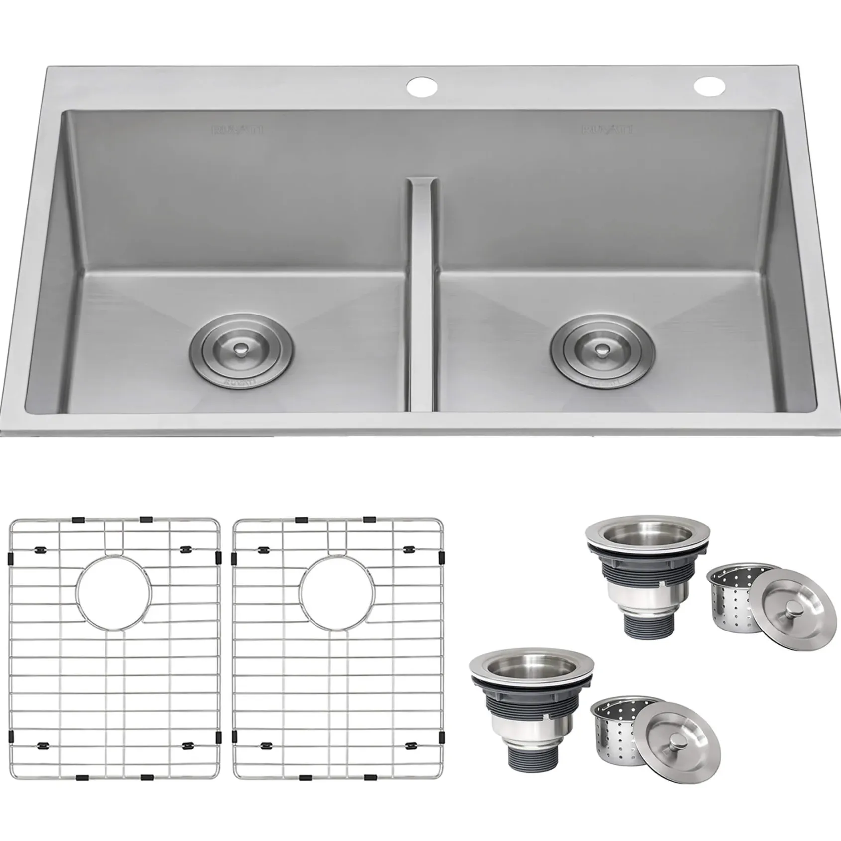 Ruvati Tirana Pro 33" Stainless Steel Kitchen Sink, 50/50 Double Bowl, 16 Gauge, Rounded Corners, RVH8051