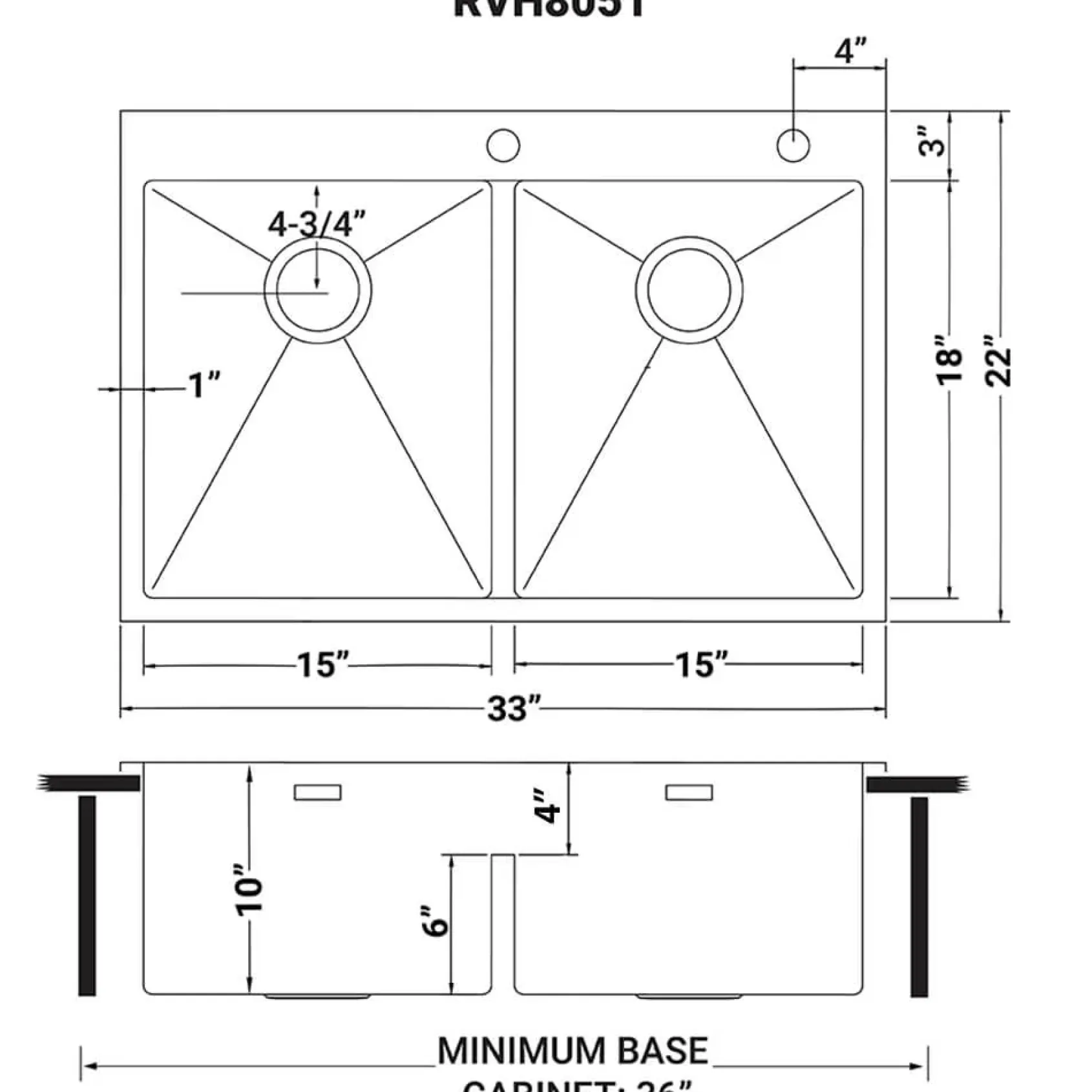 Ruvati Tirana Pro 33" Stainless Steel Kitchen Sink, 50/50 Double Bowl, 16 Gauge, Rounded Corners, RVH8051