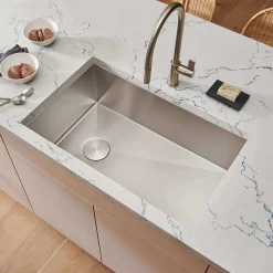 Ruvati Tribeca 30" Slope Bottom Offset Drain Undermount Stainless Steel Kitchen Sink, 16 Gauge, RVH7480