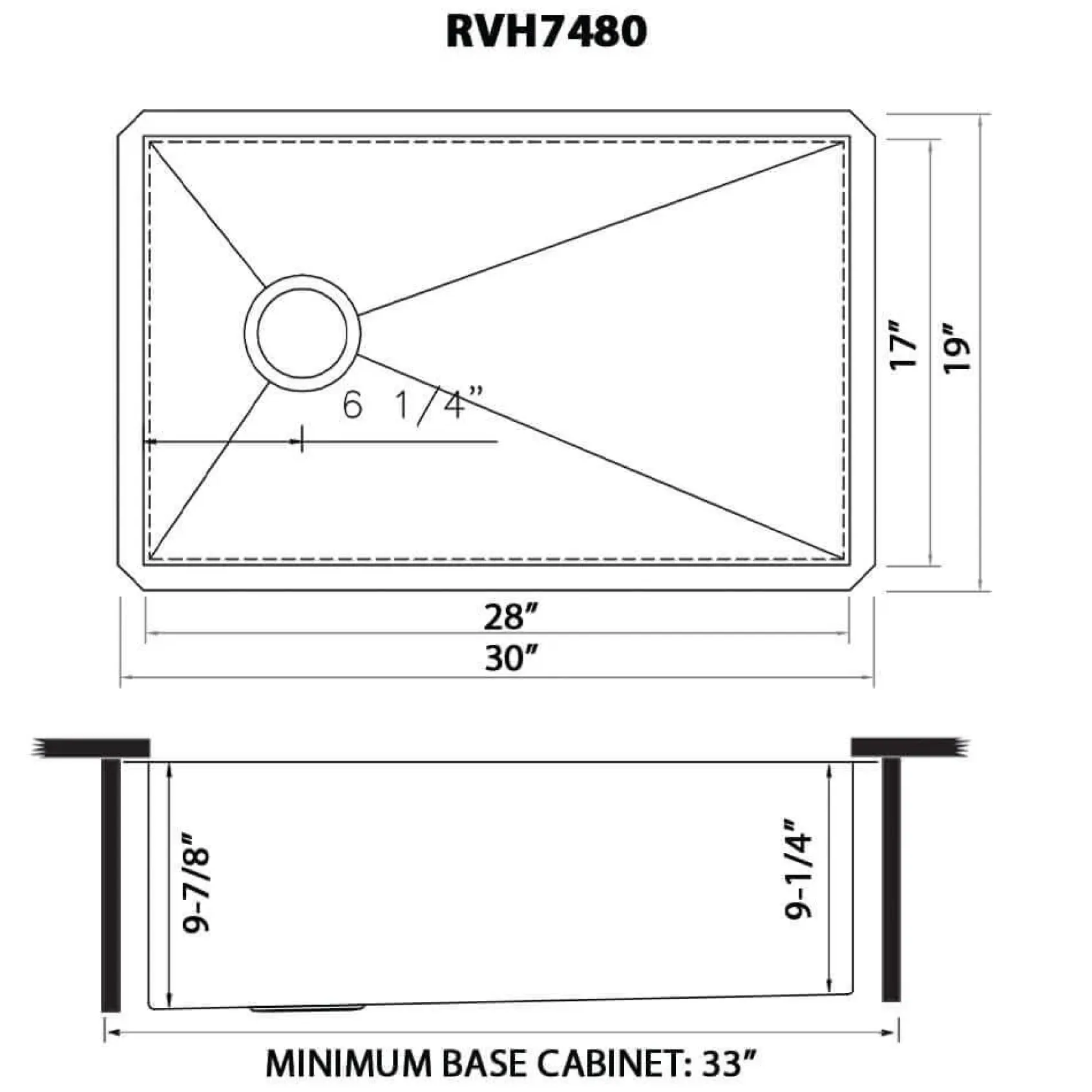 Ruvati Tribeca 30" Slope Bottom Offset Drain Undermount Stainless Steel Kitchen Sink, 16 Gauge, RVH7480