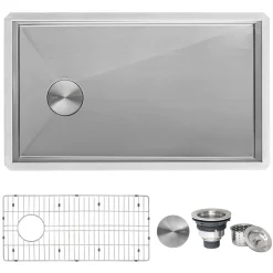 Ruvati Tribeca 27" Slope Bottom Offset Drain Undermount Stainless Steel Kitchen Sink, 16 Gauge, RVH7470