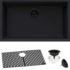 Ruvati 27" Undermount Granite Composite Kitchen Sink, Midnight Black, RVG2027BK