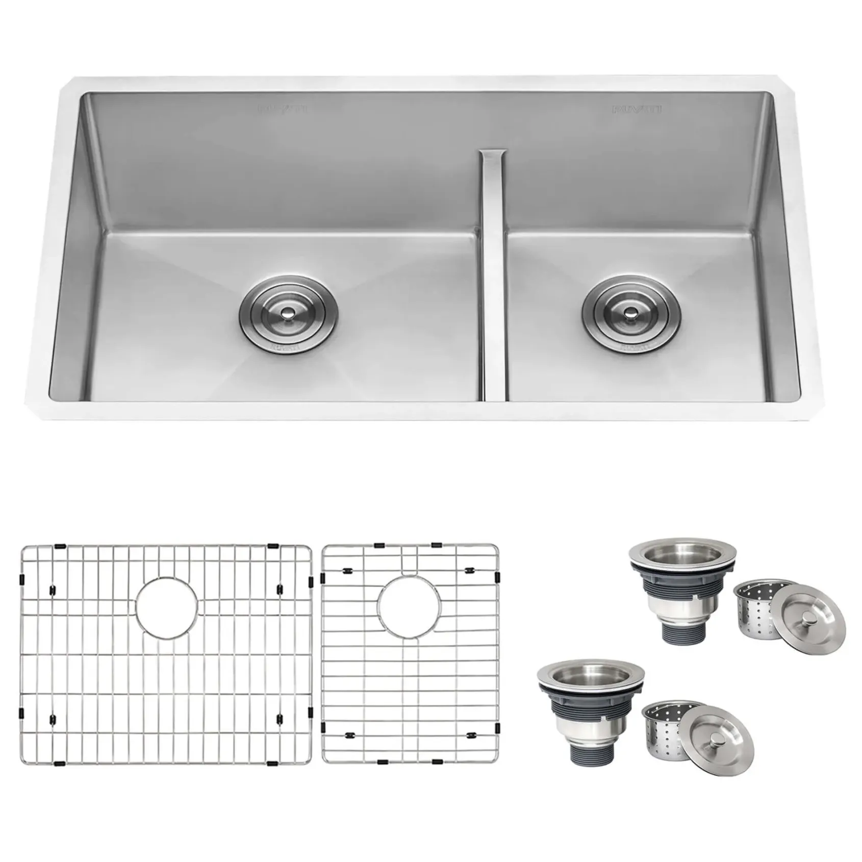 Ruvati Urbana 30" Undermount Stainless Steel Kitchen Sink, 60/40 Low Divide Double Bowl, 16 Gauge, Rounded Corners, RVH7357