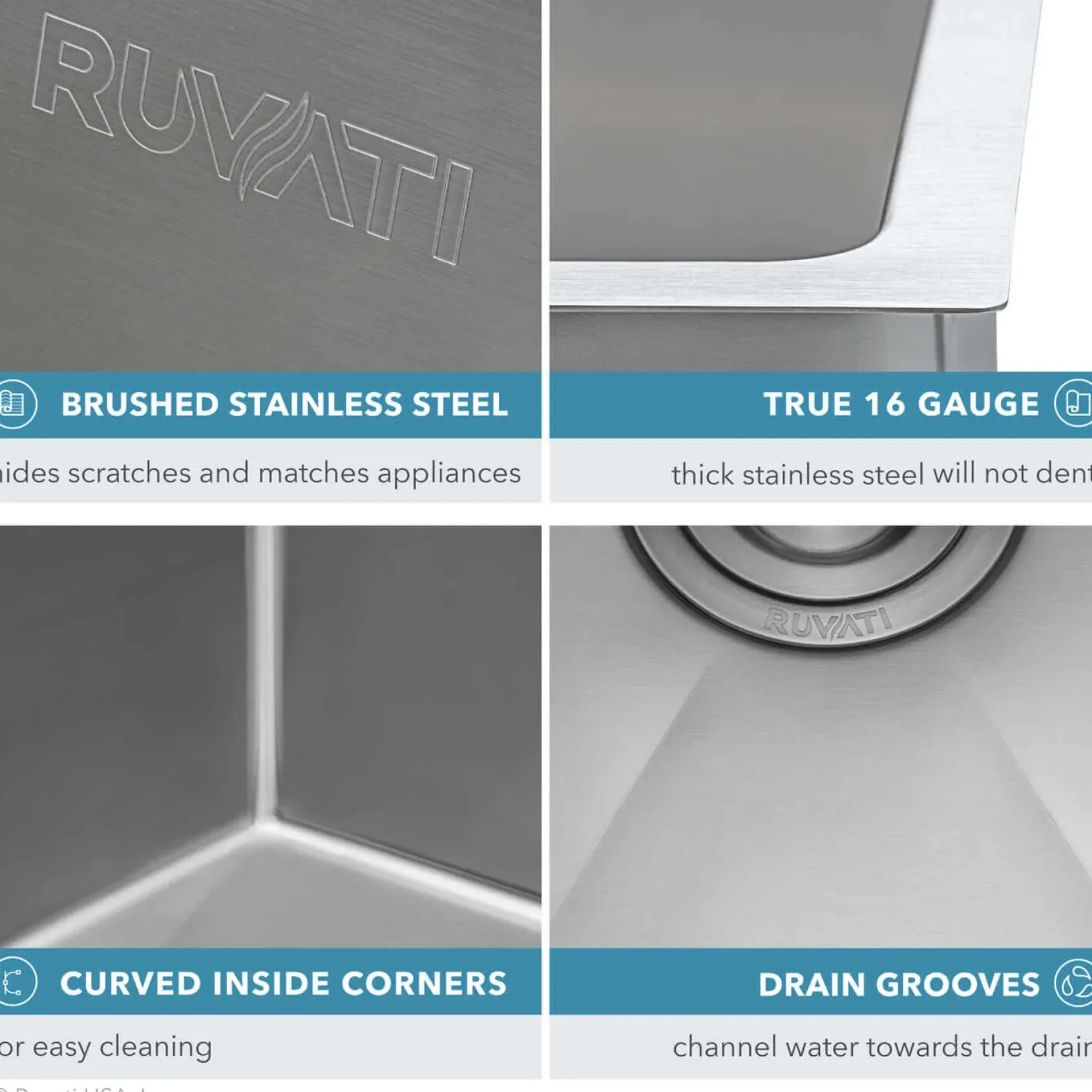 Ruvati Urbana 30" Undermount Stainless Steel Kitchen Sink, 60/40 Low Divide Double Bowl, 16 Gauge, Rounded Corners, RVH7357