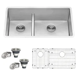 Ruvati Urbana 33" Undermount Stainless Steel Kitchen Sink, 40/60 Low Divide Double Bowl, 16 Gauge, Rounded Corners, RVH7418