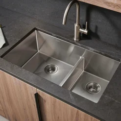 Ruvati Urbana 33" Undermount Stainless Steel Kitchen Sink, 60/40 Low Divide Double Bowl, 16 Gauge, Rounded Corners, RVH7419