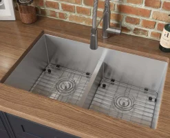 Ruvati Urbana 30" Undermount Stainless Steel Kitchen Sink, 50/50 Low Divide Double Bowl, 16 Gauge, Rounded Corners, RVH7355