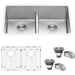 Ruvati Urbana 30" Undermount Stainless Steel Kitchen Sink, 50/50 Low Divide Double Bowl, 16 Gauge, Rounded Corners, RVH7355