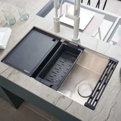 Ruvati Veniso Nova 33" Slope Bottom Offset Drain Undermount Stainless Steel Workstation Kitchen Sink, 16 Gauge, RVH8597