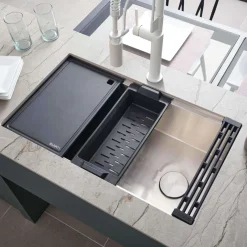 Ruvati Veniso Nova 30" Slope Bottom Offset Drain Undermount Stainless Steel Workstation Kitchen Sink, 16 Gauge, RVH8584