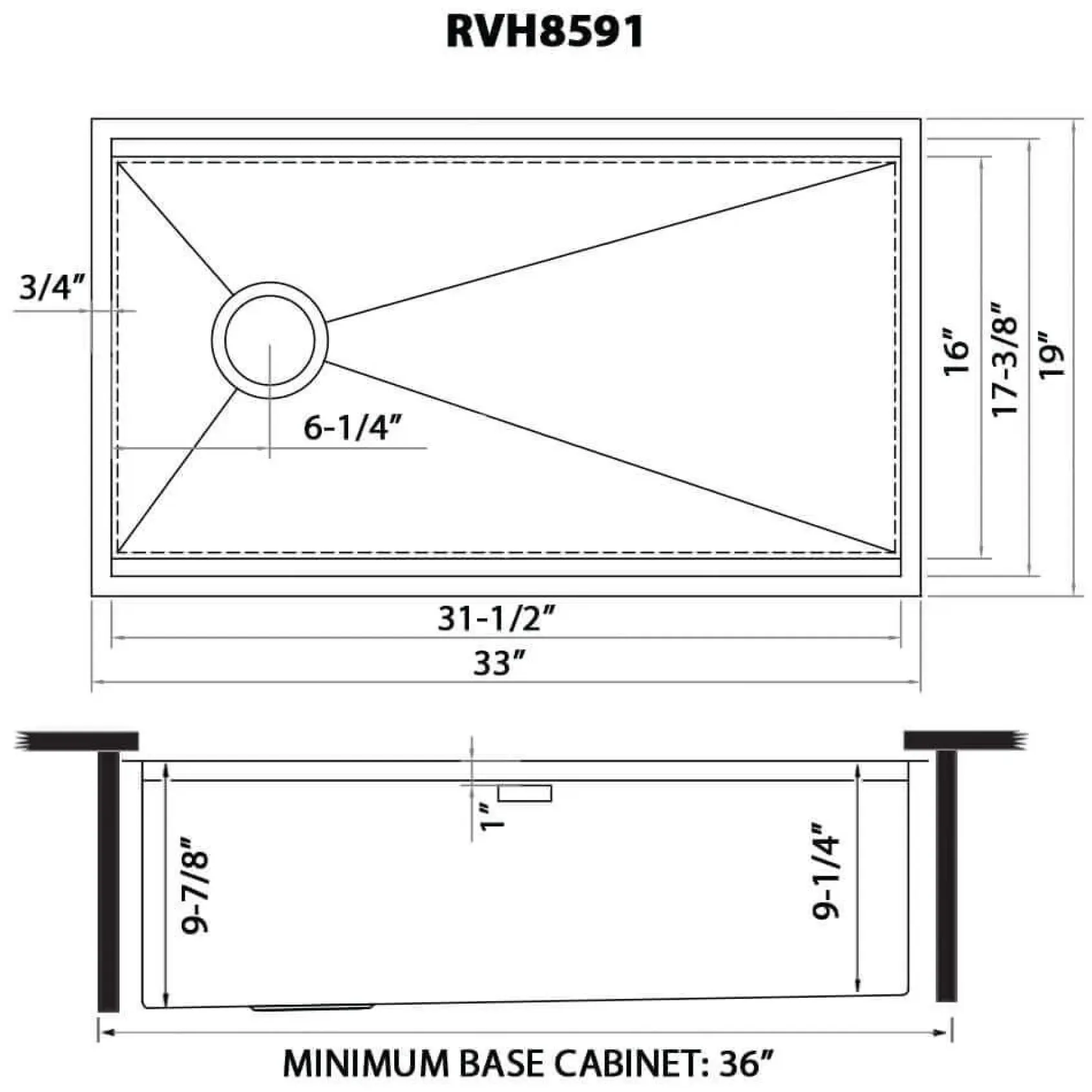 Ruvati Veniso 33" Slope Bottom Offset Drain Undermount Stainless Steel Workstation Kitchen Sink, 16 Gauge, RVH8591