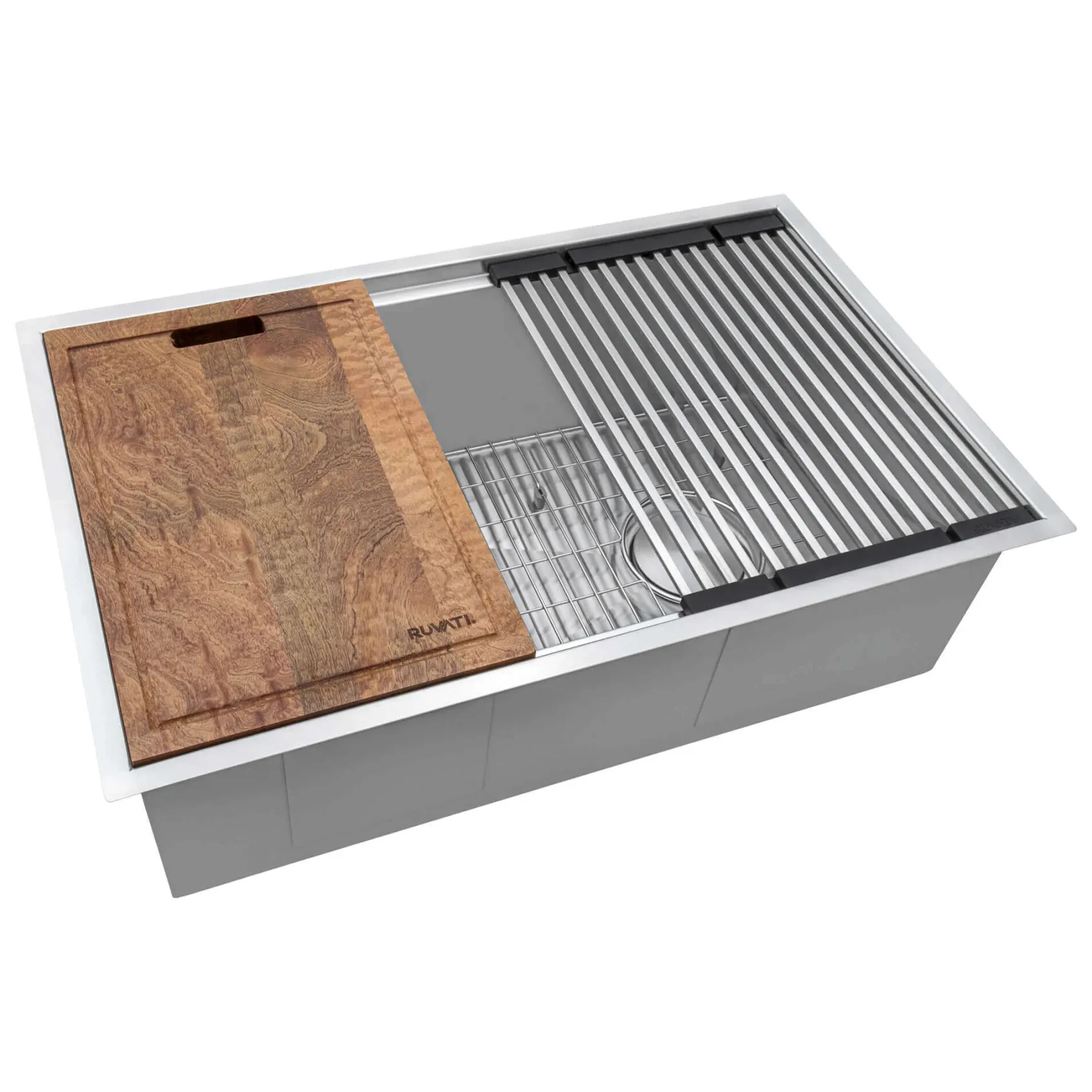 Ruvati Veniso 33" Slope Bottom Offset Drain Undermount Stainless Steel Workstation Kitchen Sink, 16 Gauge, RVH8591