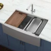 Ruvati Verona 33" Stainless Steel Workstation Apron-front Farmhouse Sink, 60/40 Low Divide Double Bowl, 16 Gauge, RVH9201