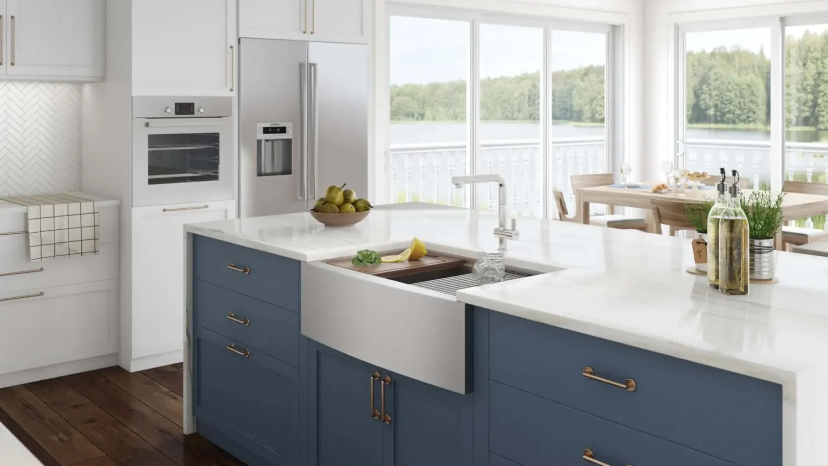 Ruvati Verona 33" Stainless Steel Workstation Apron-front Farmhouse Sink, 60/40 Low Divide Double Bowl, 16 Gauge, RVH9201