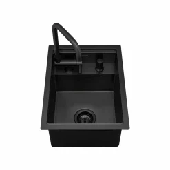 Ruvati Vienna 20 inch Gunmetal Black Stainless Steel RV Sink With Concealed Faucet and Soap DIspenser, 16, RVH8272BL
