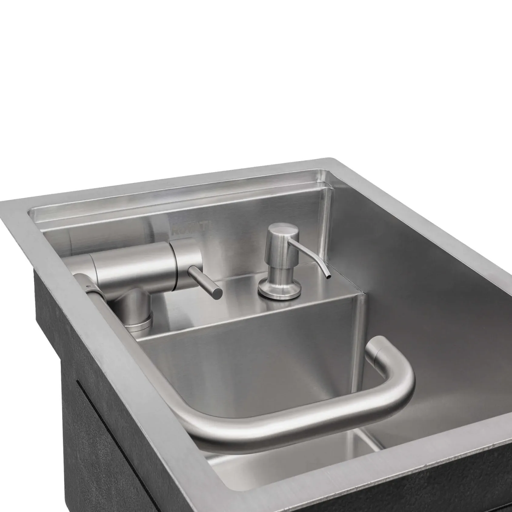 Ruvati Vienna 15" x 20" Stainless Steel RV Sink With Concealed Faucet and Soap DIspenser, 16, RVH8272ST