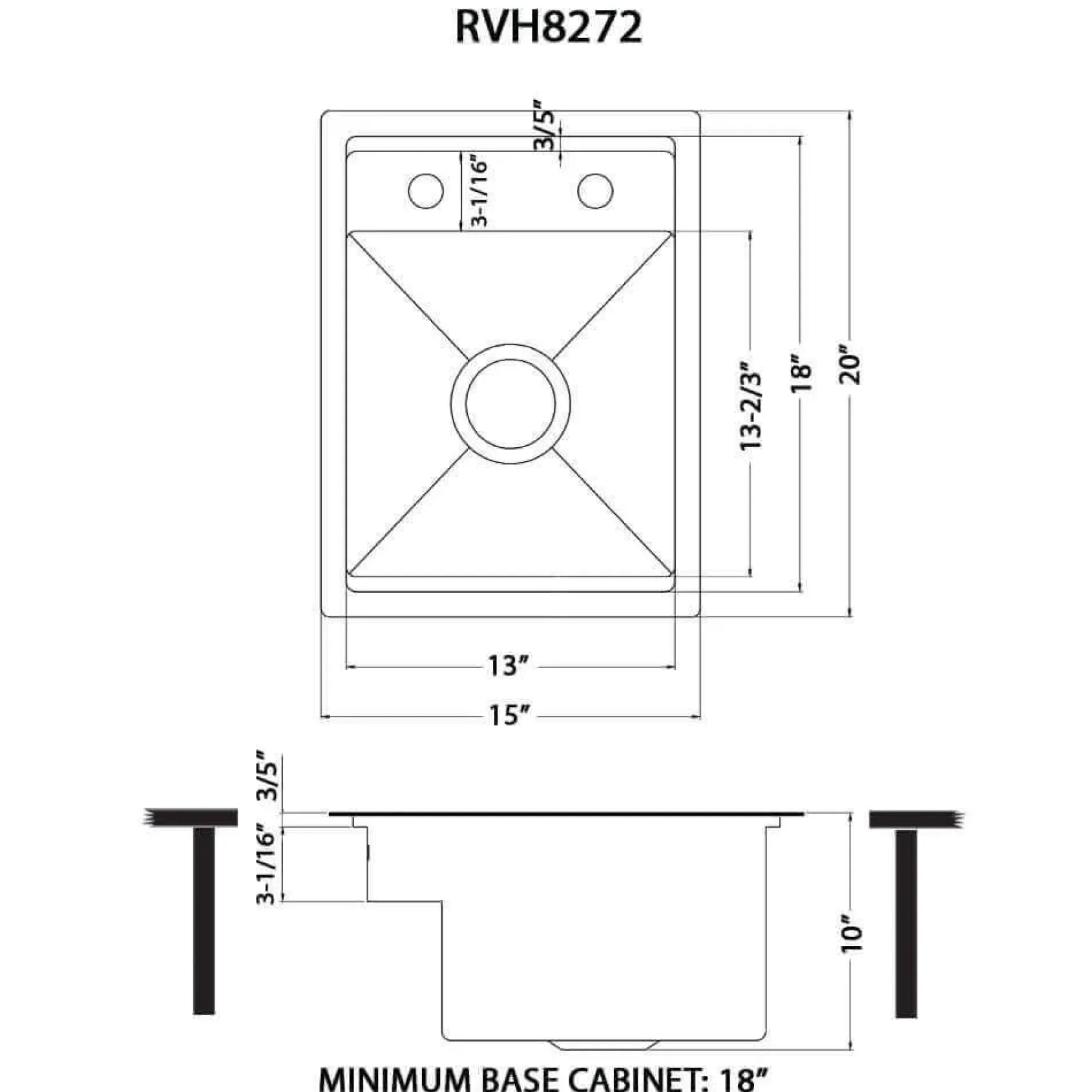 Ruvati Vienna 15" x 20" Stainless Steel RV Sink With Concealed Faucet and Soap DIspenser, 16, RVH8272ST
