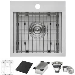 Ruvati 15 x 15 inch Marine Grade T-316 Workstation Topmount RV Boat Outdoor Sink Stainless Steel, RVQ5215