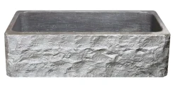 36" Smoke Brown Limestone Farmhouse Kitchen Sink, Chiseled Front, Single Bowl, KF362010SB-BE-BLN