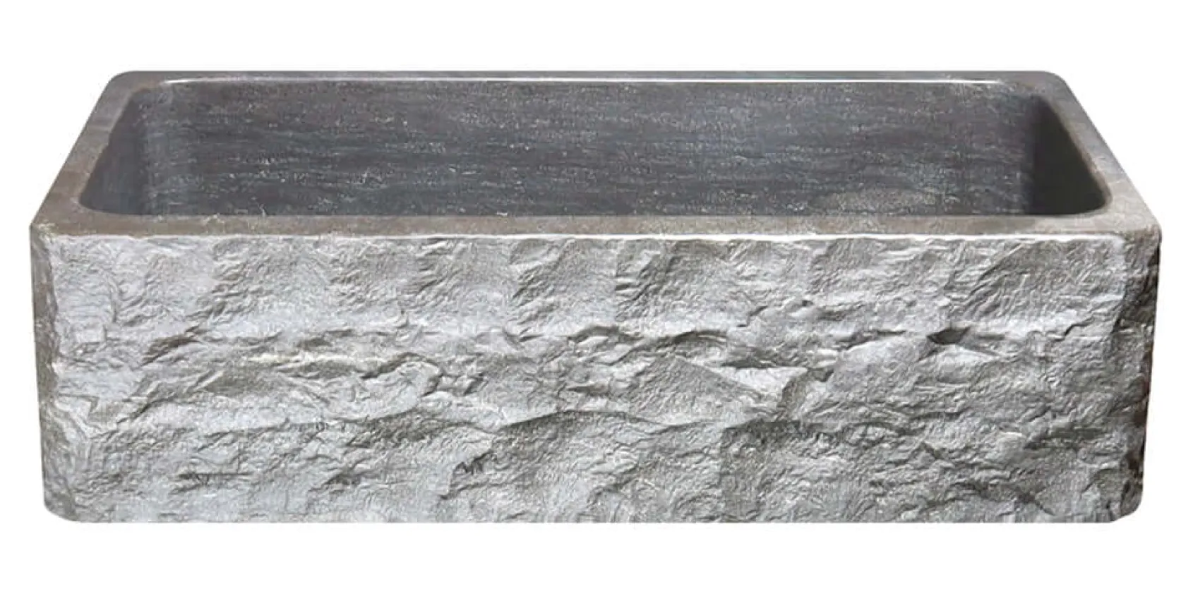 36" Smoke Brown Limestone Farmhouse Kitchen Sink, Chiseled Front, Single Bowl, KF362010SB-BE-BLN