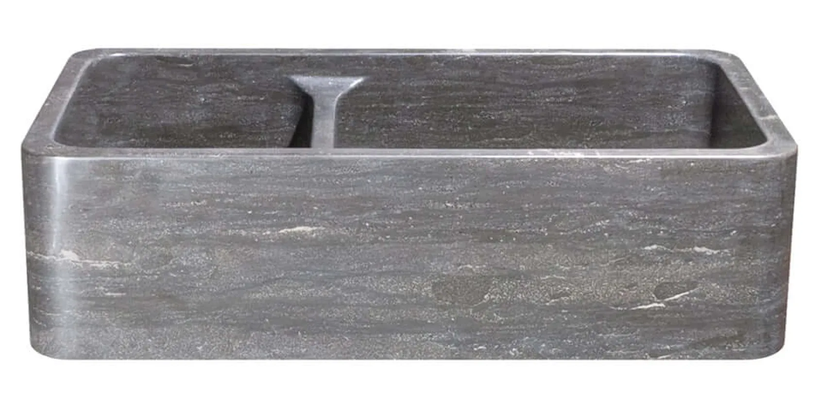 36" Smoke Brown Limestone Farmhouse Kitchen Sink, 60/40 Double Bowl, Reversible, KF362010DB-NLP-6040-BLN