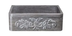 30" Smoke Brown Limestone Farmhouse Kitchen Sink, Floral Carving Front, Single Bowl, KF302010SB-F2-BLN