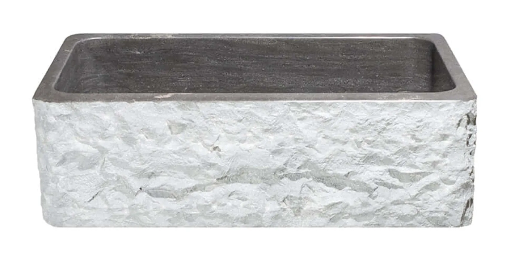 33" Smoke Brown Limestone Farmhouse Kitchen Sink, Chiseled Front, Single Bowl, KF332010SB-BE-BLN