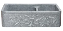36" Stone 60/40 Double Bowl Farmhouse Kitchen Sink, Design Apron Front, Mercury Granite, Gray, KF362010DB-F2-6040-M