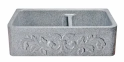 33" Stone 60/40 Double Bowl Farmhouse Kitchen Sink, Design Apron Front, Mercury Granite, Gray, KF332010DB-F2-6040-M