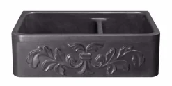 36" Stone 60/40 Double Bowl Farmhouse Kitchen Sink, Design Apron Front, Black Lava, Black, KF362010DB-F2-6040-BL