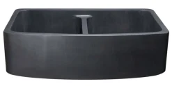 36" Stone 50/50 Double Bowl Farmhouse Kitchen Sink, Curved Reversible Apron Front, Black Lava, Black, KFCF362210DB-NLP-5050-BL