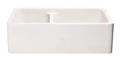 33" Stone 60/40 Double Bowl Farmhouse Kitchen Sink, Smooth Reversible Apron Front, Crema Lyon Limestone, Beige, KF332010DB-NLP-6040-CL